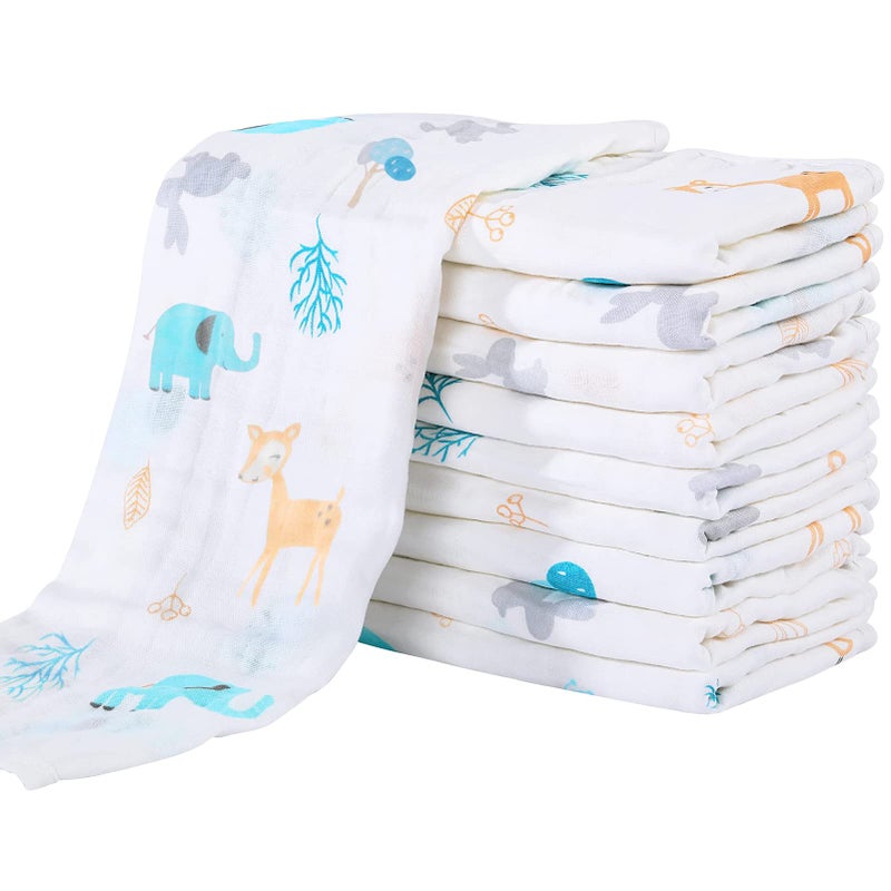 Yoofoss Muslin Burp Cloths for Baby 10 Pack 100% Cotton Baby Washcloths for Boys Girls Large 20''X10'' Super Soft and Absorbent Elephant - Image 1