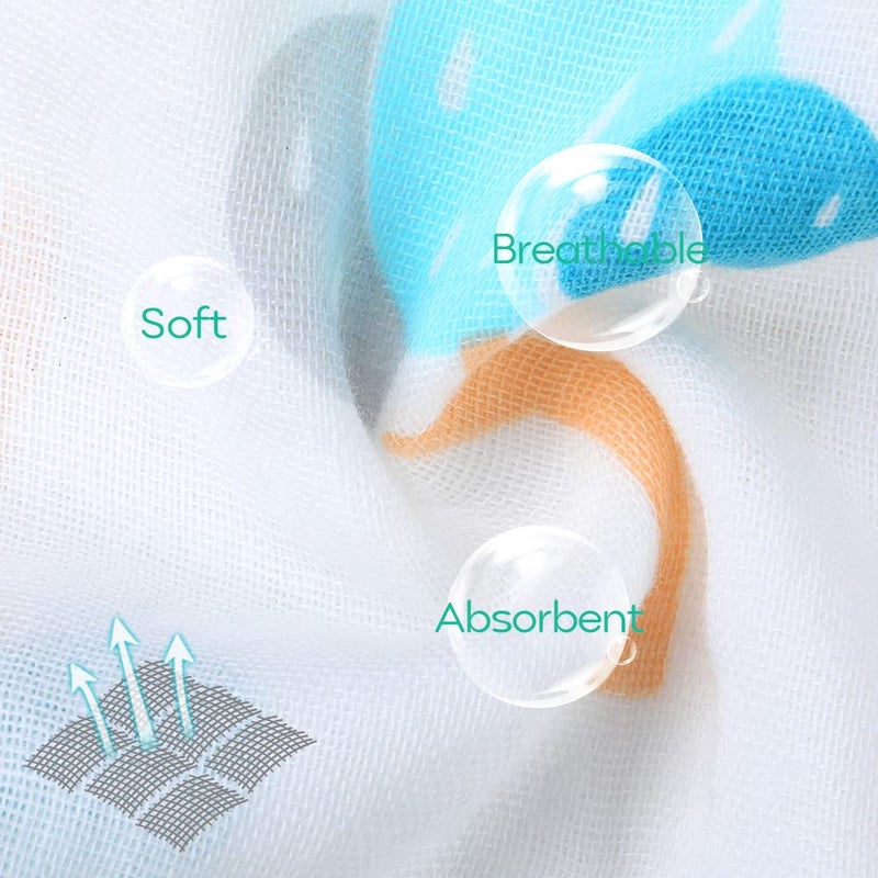 Yoofoss Muslin Burp Cloths for Baby 10 Pack 100% Cotton Baby Washcloths for Boys Girls Large 20''X10'' Super Soft and Absorbent Elephant - Image 4