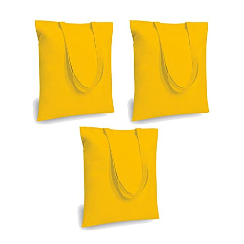 Lify Cotton Canvas Tote Bags Bulk Shopping Bag for Crafts, DIY Reusable Grocery Bag, 14 X 16 Inch – 3 Piece Pack (Yellow- 3Pcs, 14’’ (35.56 CM) x 16’’ (40.64 CM)) - Image 1