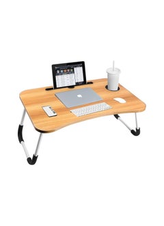 Portable Folding bed Table, Laptop Desk With ipad and Cup Holder Adjustable Lap Tray Notebook Stand,Foldable Non-slip Legs Reading Table Tray for working,studing,camping 60×40×28cm Beige
