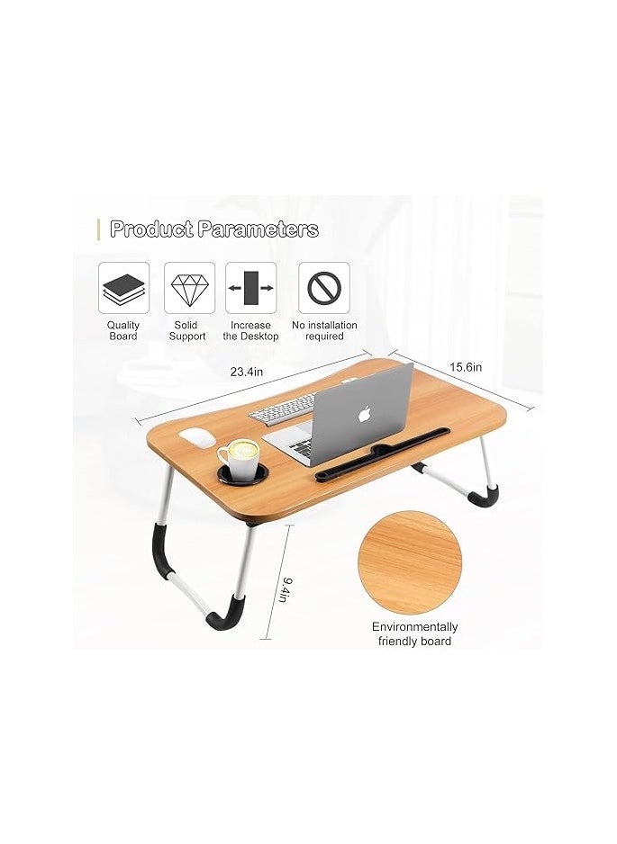 General - Portable Folding bed Table, Laptop Desk With ipad and Cup Holder Adjustable Lap Tray Notebook Stand,Foldable Non-slip Legs Reading Table Tray for working,studing,camping 60×40×28cm Beige - Image 1