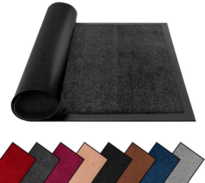 WASHABLE DIRT TRAPPER DOOR MATS INDOOR OUTDOOR HEAVY DUTY NON SLIP DOORMATS RUBBER BACKED FLOOR MAT SUPER ABSORBENT FRONT DOOR MAT ENTRANCE RUG ANTHRACITEPLAIN 60CM X 120CM