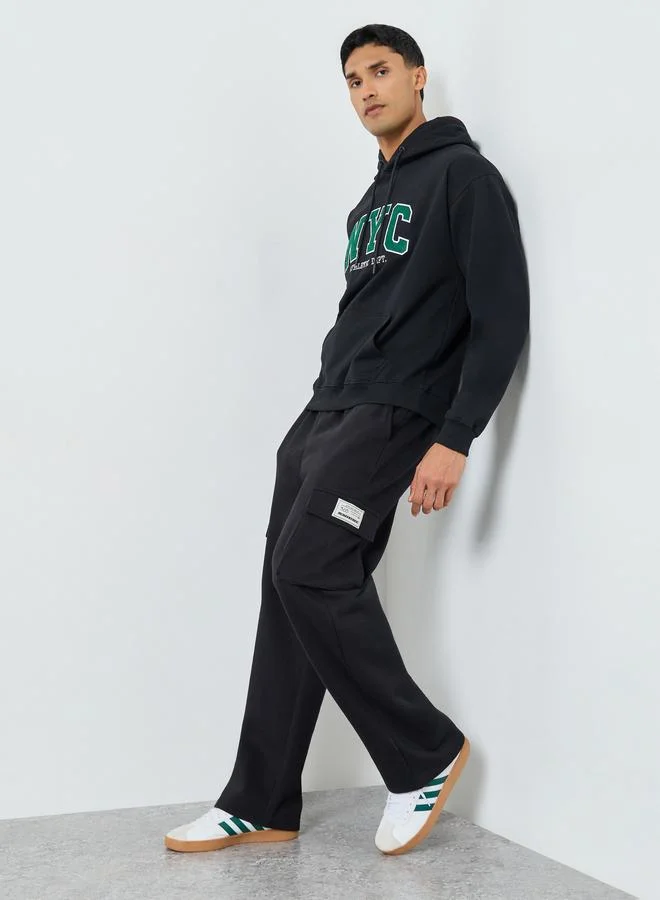 Men Black Fleece Cargo Joggers