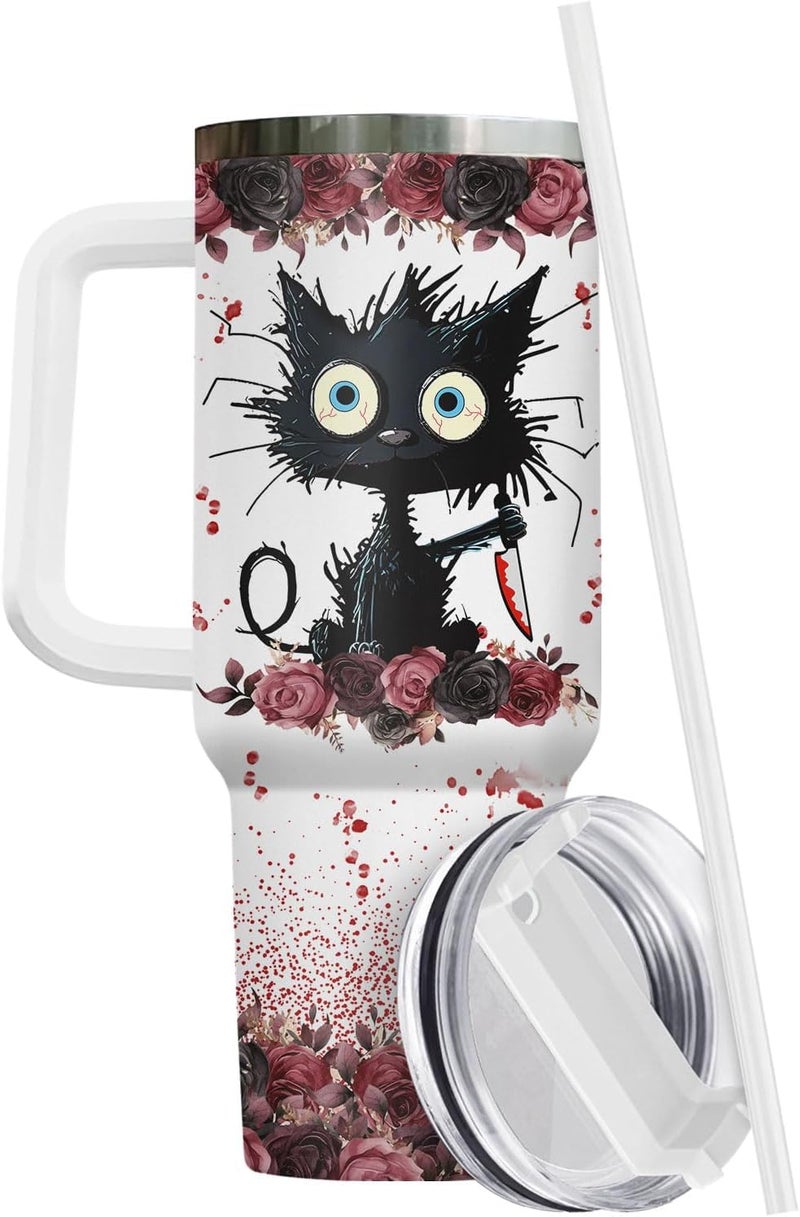 34HD Crazy Cat Tumbler with Lid & Straw, 40 oz Stainless Steel Vacuum Insulated Put You In The Trunk Mug, Funny Gifts for Cat Lover Women Men, Black Kitty Gifts for Birthday Halloween Christmas - Image 2