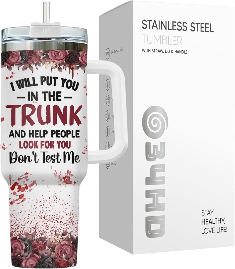 34HD Crazy Cat Tumbler with Lid & Straw, 40 oz Stainless Steel Vacuum Insulated Put You In The Trunk Mug, Funny Gifts for Cat Lover Women Men, Black Kitty Gifts for Birthday Halloween Christmas - Image 3