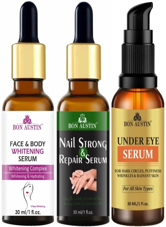 Bon Austin Face and Body Whitening Serum, Nail Strong and Repair Serum & Under Eye Serum (Remove Dark Circle) Each, 30ml Combo of 3 Items - Image 2