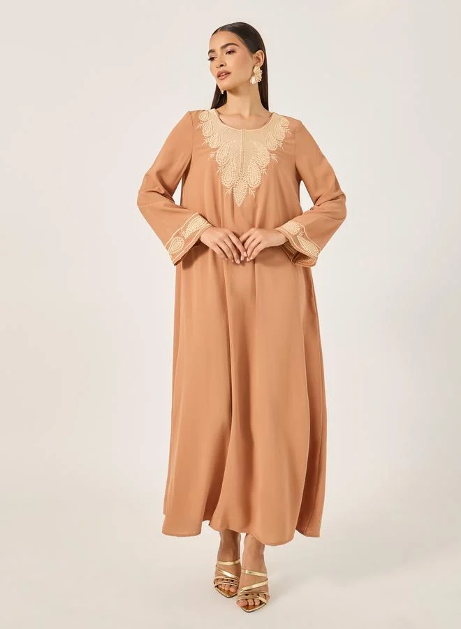 ستايلي Styli Embroidered Maxi Jalabiya Dress