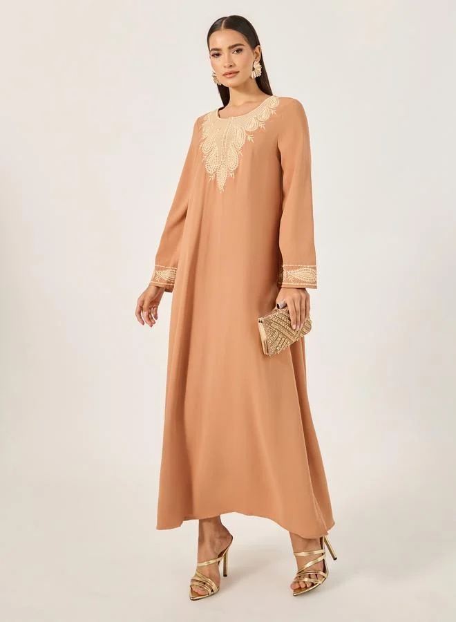 ستايلي Styli Embroidered Maxi Jalabiya Dress