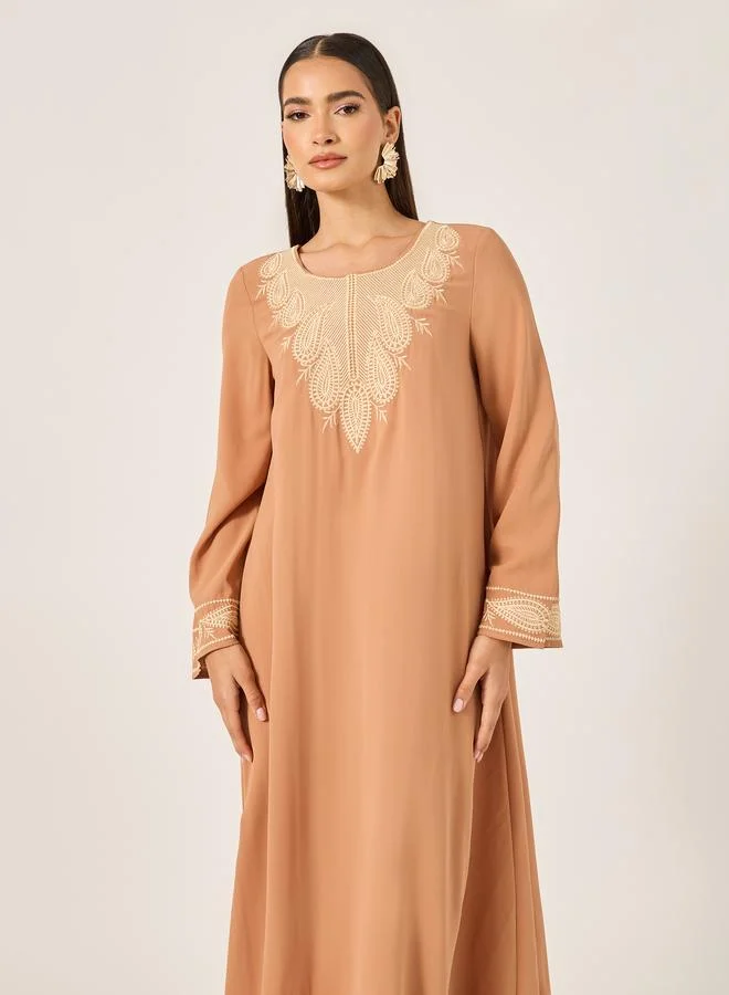 Styli Styli Embroidered Maxi Jalabiya Dress