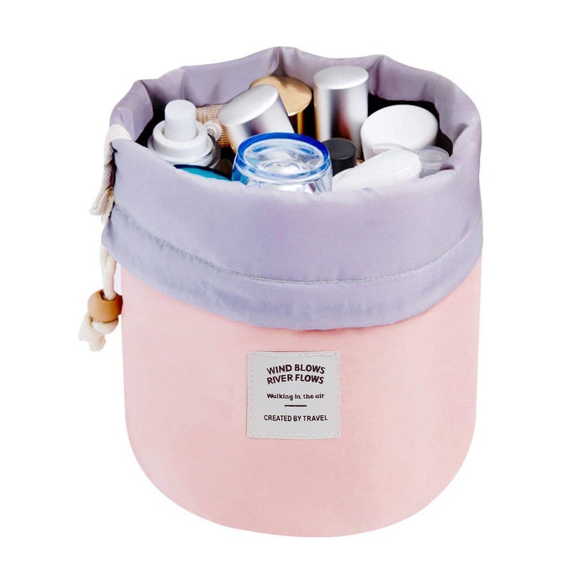 Ziaon Travel Cosmetic Bags Make up Bag Organizer Men Women Hanging Toiletry Bags Wash Bags Large Capacity Drawstring Makeup Bag Blue + Small Pouch + Clear PVC Brush Bag - Pink - Image 4