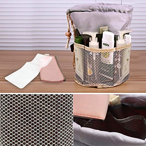 Ziaon Travel Cosmetic Bags Make up Bag Organizer Men Women Hanging Toiletry Bags Wash Bags Large Capacity Drawstring Makeup Bag Blue + Small Pouch + Clear PVC Brush Bag - Pink - Image 2