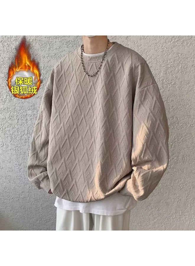 Embossed Jacquard Sweatshirt For Boys In Spring And Autum Casual Loose Hooded Jacket Long-sleeved T-shirt With Bottoming Shirt