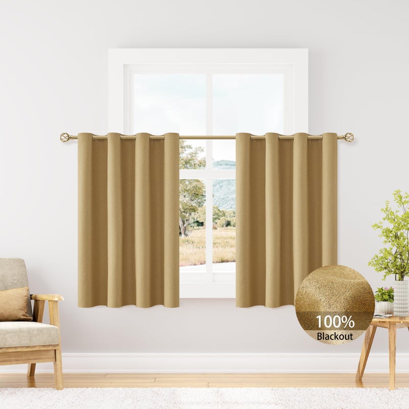 ChrisDowa Linen Textured 100% Blackout Curtains for Bedroom  2 Panels Set Thermal Insulated Linen Curtains for Living Room  Privacy Grommet Window Curtains (Mustard Yellow  52 x 45 Inch) - Image 1