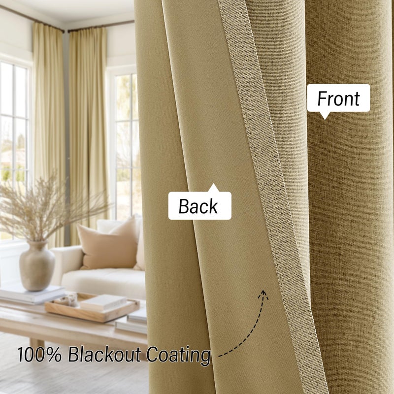 ChrisDowa Linen Textured 100% Blackout Curtains for Bedroom  2 Panels Set Thermal Insulated Linen Curtains for Living Room  Privacy Grommet Window Curtains (Mustard Yellow  52 x 45 Inch) - Image 3