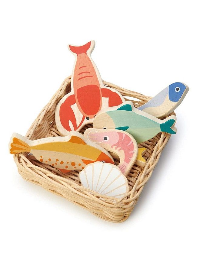 Tender Leaf Toys Seafood Basket Pretend Food Play Supermarket Shopping Game Accessories Educational Learning Toys For Children 3+ - Image 1