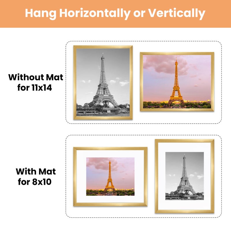 أبس سيمبلز upsimples 11x14 مجموعة إطار الصورة من 5 صور عرض 8x10 مع حصيرة أو 11x14 دون حائط معرض إطارات الصور الذهب - Image 4