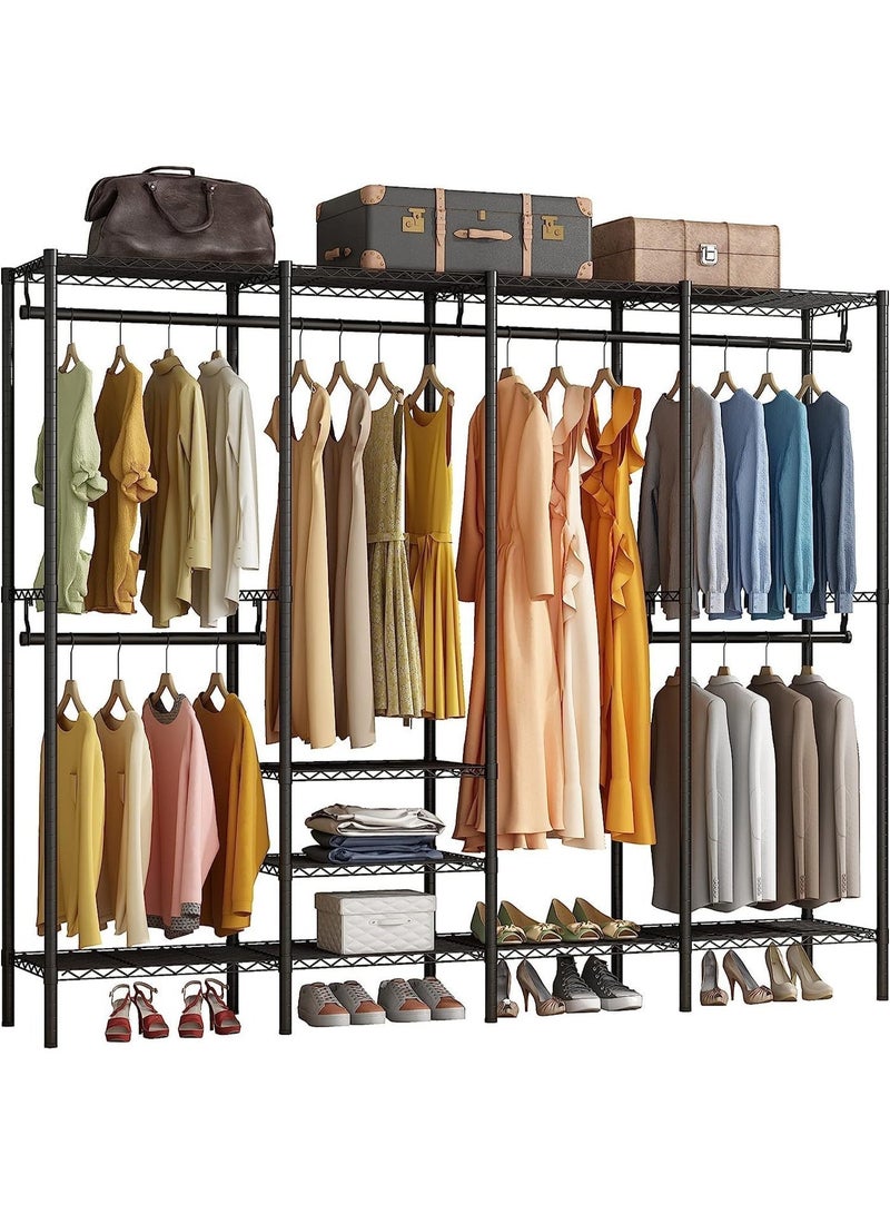 Forthcan Adjustable Metal Clothes Rack with Wheels, Multifunctional Wardrobe Closet Organizer with Hanging Rods and Storage Shelves (Black, 193×40×192 cm) - Image 1