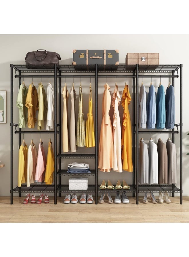 Forthcan Adjustable Metal Clothes Rack with Wheels, Multifunctional Wardrobe Closet Organizer with Hanging Rods and Storage Shelves (Black, 193×40×192 cm) - Image 5