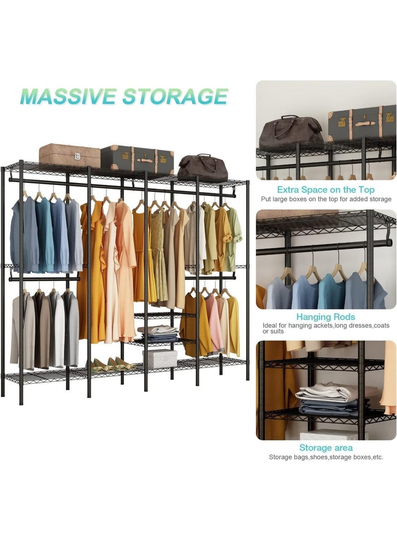 Forthcan Adjustable Metal Clothes Rack with Wheels, Multifunctional Wardrobe Closet Organizer with Hanging Rods and Storage Shelves (Black, 193×40×192 cm) - Image 3