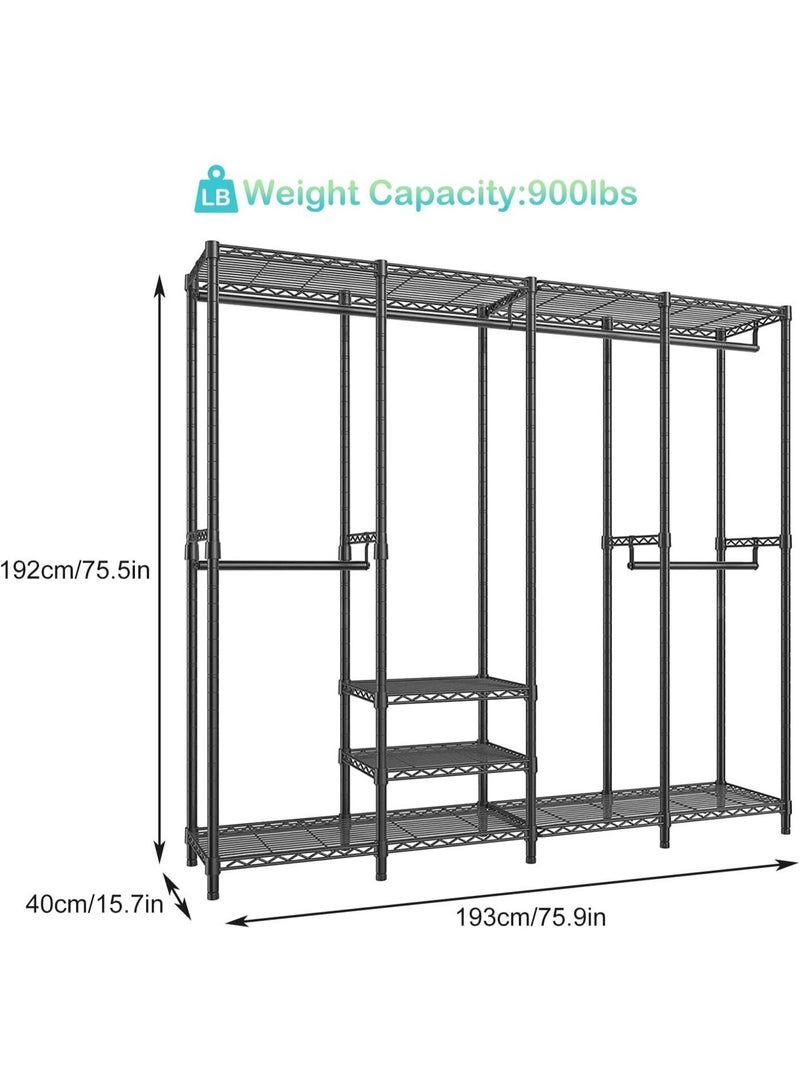 Forthcan Adjustable Metal Clothes Rack with Wheels, Multifunctional Wardrobe Closet Organizer with Hanging Rods and Storage Shelves (Black, 193×40×192 cm) - Image 4