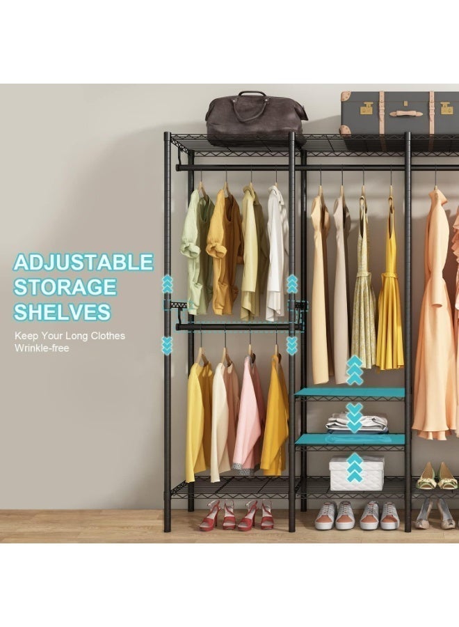 Forthcan Adjustable Metal Clothes Rack with Wheels, Multifunctional Wardrobe Closet Organizer with Hanging Rods and Storage Shelves (Black, 193×40×192 cm) - Image 2