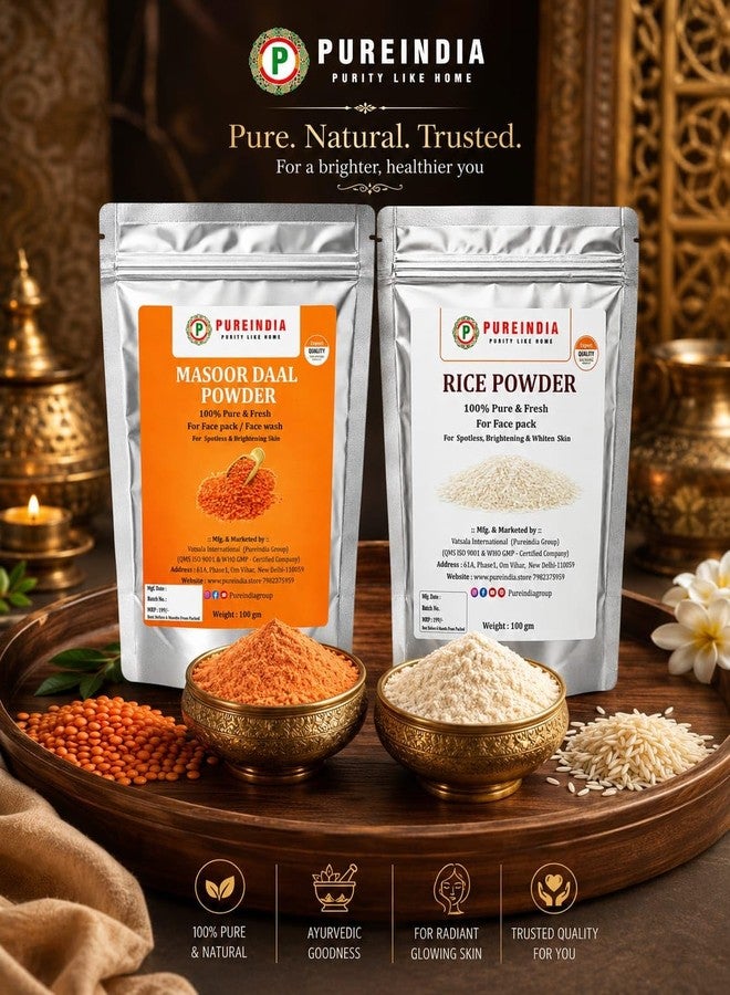 PureIndia Pure India Handmade Rice Powder & Masoor Dal Powder Combo (100g + 100g) | Natural Ubtan for Face Pack | Skin Brightening, Tan Removal, Exfoliation & Glowing Skin | DIY Face Mask | Total 200g - Image 2