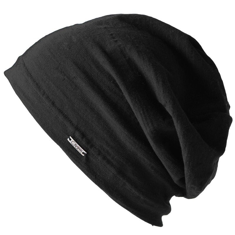 CHARM Summer Beanie for Men & Women - Slouchy Lightweight Chemo Cotton Hipster Fashion Knit Hat Black - Image 1