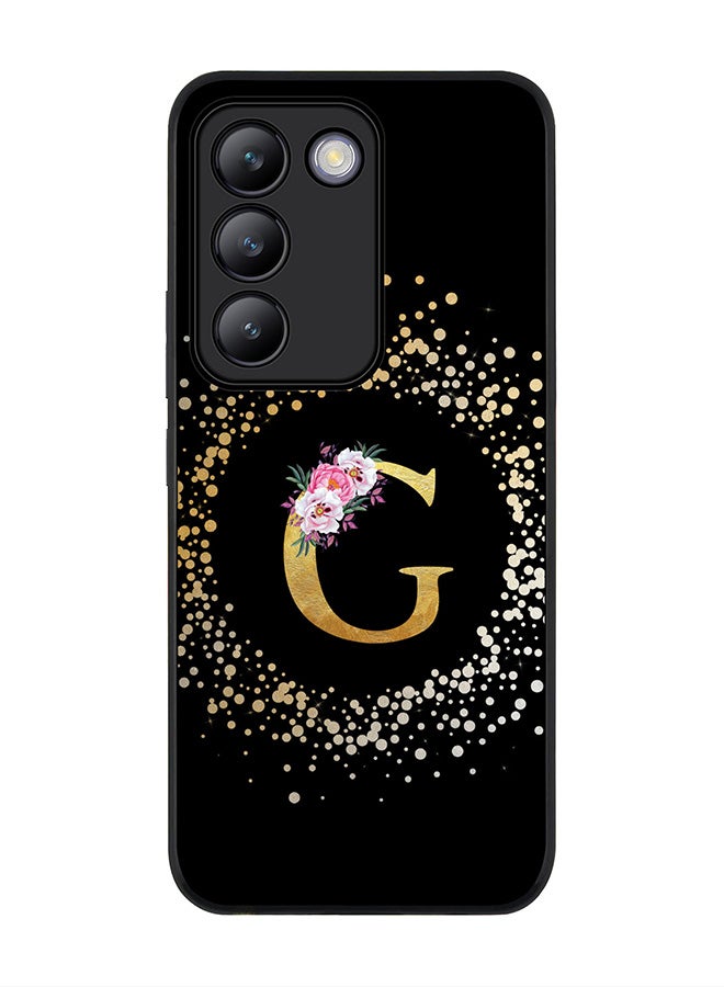 Stylizedd Rugged Black edge case for Vivo V30 Lite 5G, Slim fit Flexible Cover -  Custom Monogram Initial Letter Floral Pattern Alphabet - G ( Black ) - Image 1