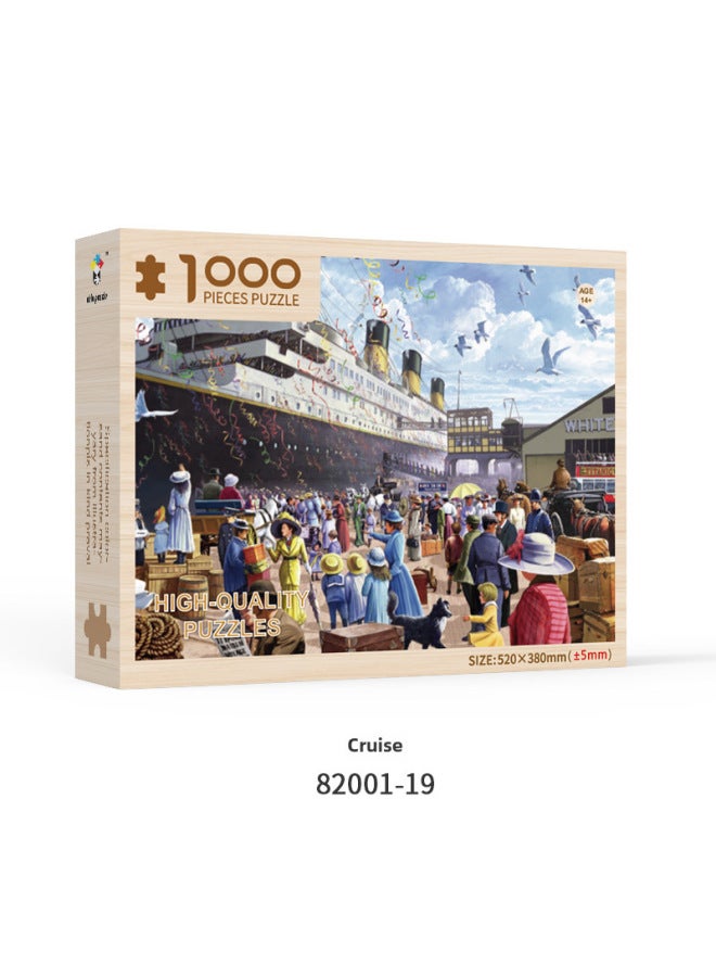 لغز خشبي صعب الضغط للكبار باللونين الأبيض والأسود في منتصف العمر وكبار السن 1000 لعبة متقدمة - اللون: سفينة سياحية 1000 قطعة (52*38 سم) - Image 1