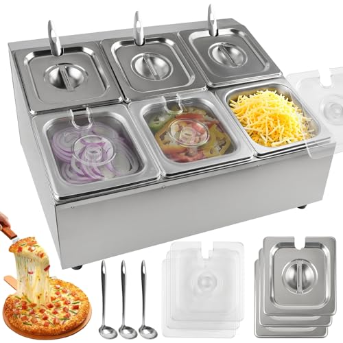 Lanstics Pizza Topping Station Pizza Storage Container Topping containers with Lids Spoon Condiment Organizers Buffet Containers Set for Restaurant Pizza Sauce Jam Fruit Ingredient Pantry (8 Pans) - Image 1