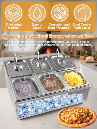 Lanstics Pizza Topping Station Pizza Storage Container Topping containers with Lids Spoon Condiment Organizers Buffet Containers Set for Restaurant Pizza Sauce Jam Fruit Ingredient Pantry (8 Pans) - Image 4