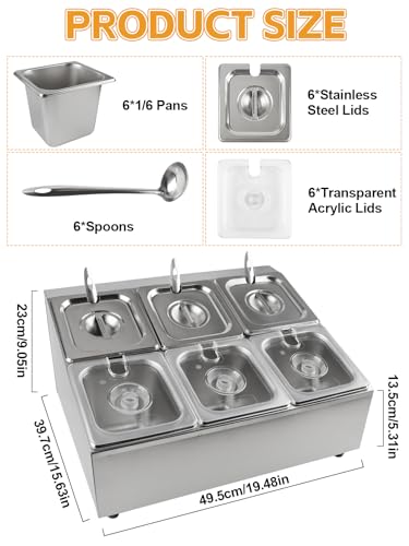 Lanstics Pizza Topping Station Pizza Storage Container Topping containers with Lids Spoon Condiment Organizers Buffet Containers Set for Restaurant Pizza Sauce Jam Fruit Ingredient Pantry (8 Pans) - Image 2