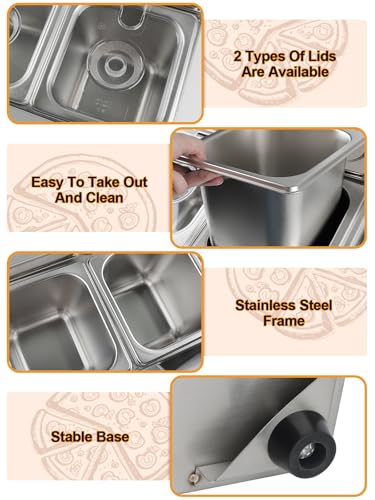 Lanstics Pizza Topping Station Pizza Storage Container Topping containers with Lids Spoon Condiment Organizers Buffet Containers Set for Restaurant Pizza Sauce Jam Fruit Ingredient Pantry (8 Pans) - Image 3