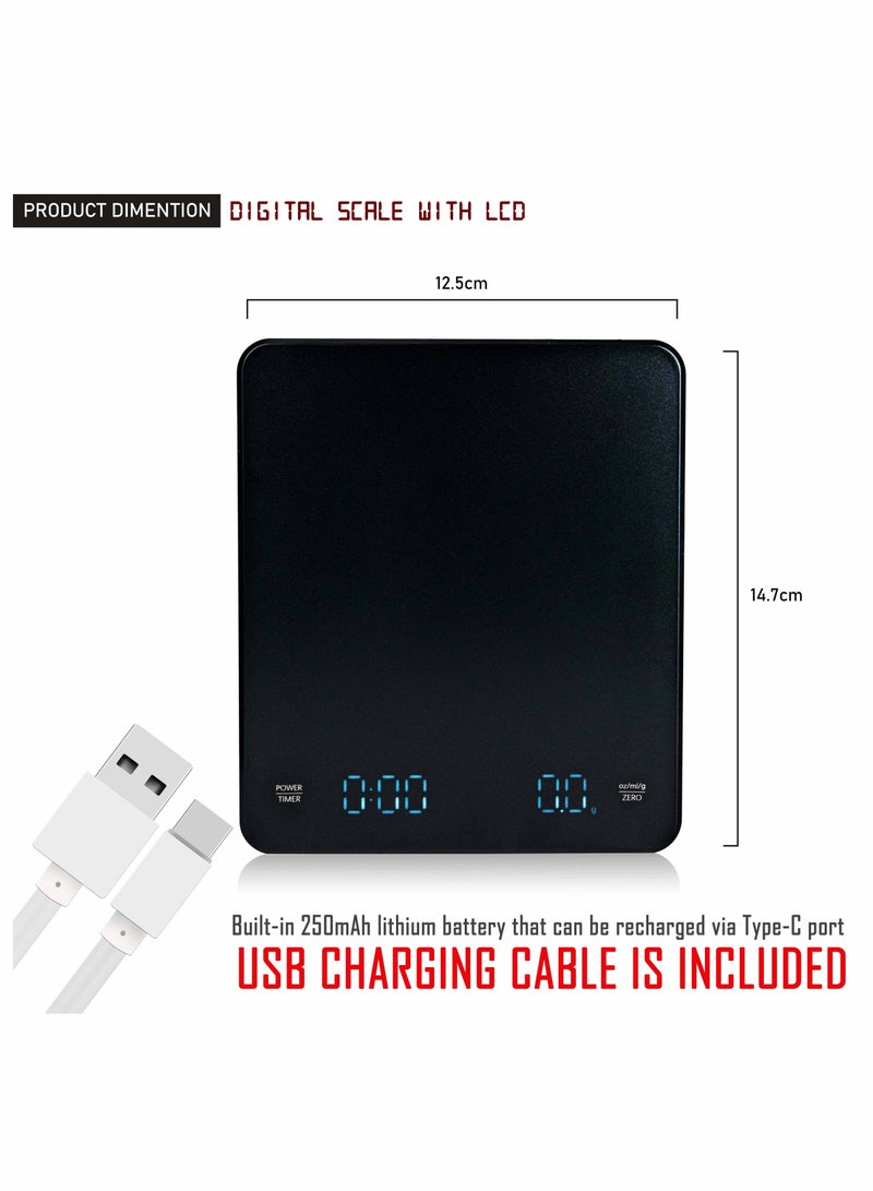 Coffee Scale With Timer Square Pour Over V60 Drip Digital LCD Display For Kitchen Cooking Baking - Image 3