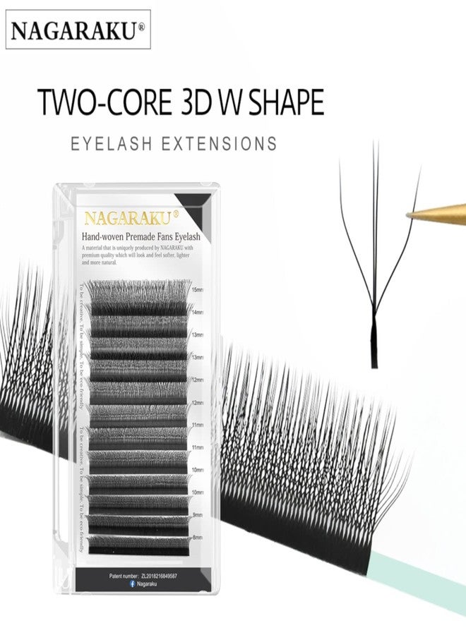 NAGARAKU W 3D Two-Core Eyelash Extension Volume Premade Matte Black Cluster Easy Fanning yy Eye Lashes with Thickness 0.07mm (11mm, W3D-2C-Curl-C) - Image 3