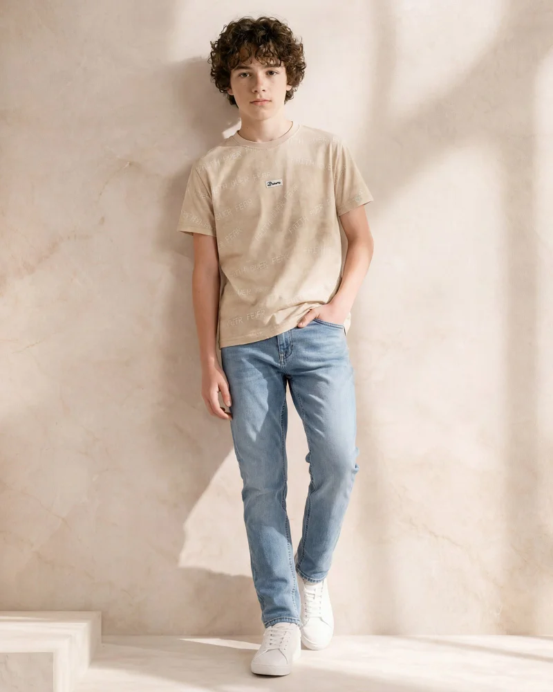 REDTAG Boys Beige Printed T-Shirt