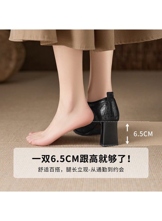 St&Sat Saturday Deep Opening Single Shoes Women Spring Pointed Toe Slip-on High Heels Comfortable Versatile Loafers - Image 4