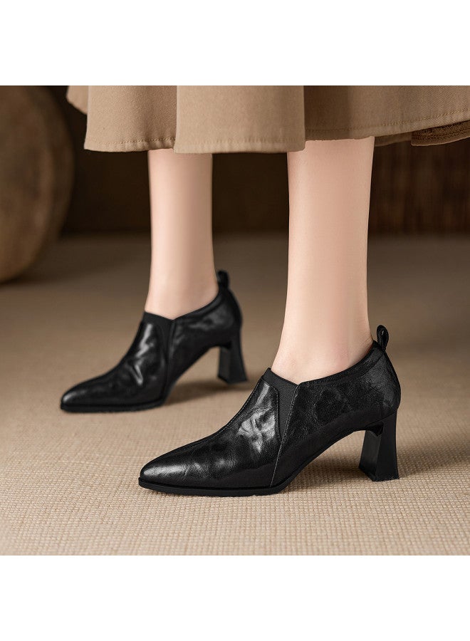 St&Sat Saturday Deep Opening Single Shoes Women Spring Pointed Toe Slip-on High Heels Comfortable Versatile Loafers - Image 3