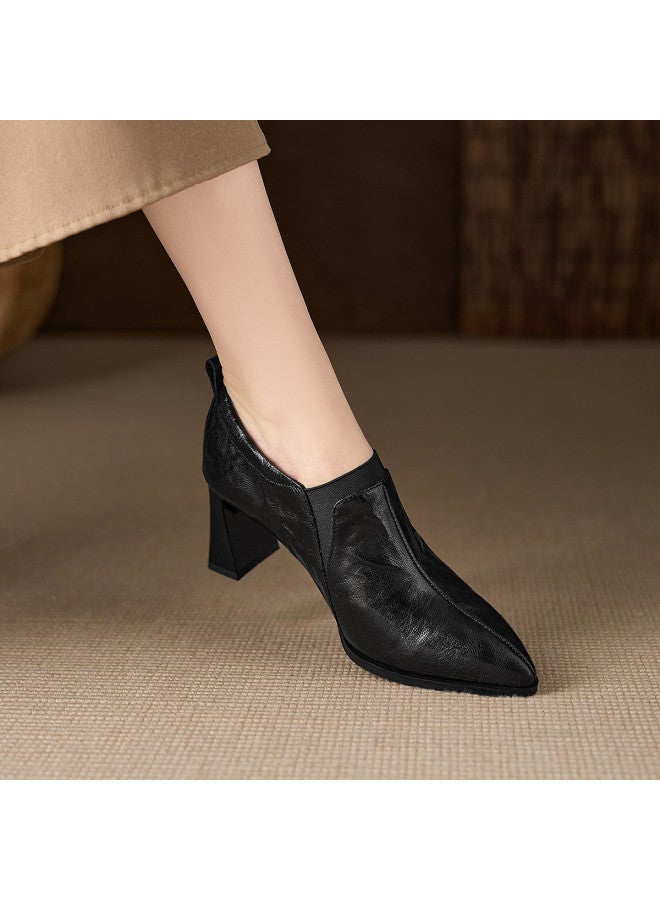 St&Sat Saturday Deep Opening Single Shoes Women Spring Pointed Toe Slip-on High Heels Comfortable Versatile Loafers - Image 2