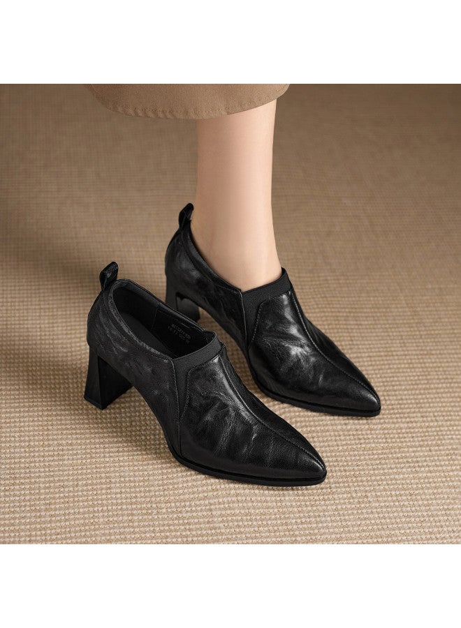 St&Sat Saturday Deep Opening Single Shoes Women Spring Pointed Toe Slip-on High Heels Comfortable Versatile Loafers - Image 5