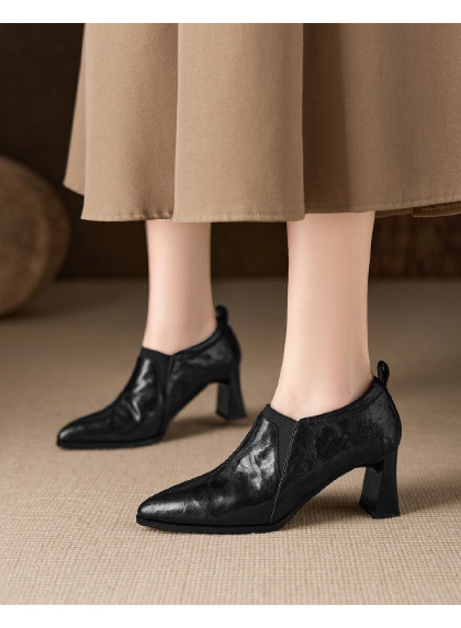 St&Sat Saturday Deep Opening Single Shoes Women Spring Pointed Toe Slip-on High Heels Comfortable Versatile Loafers - Image 1