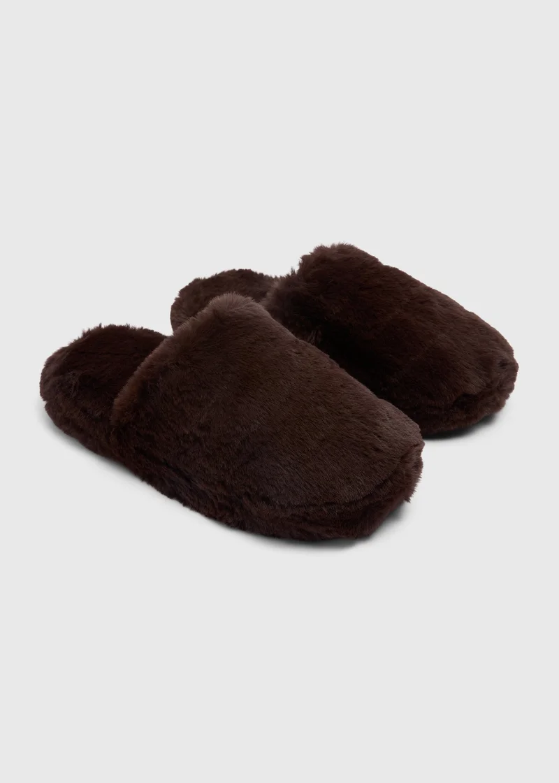 Matalan Brown Fluffy Fur Mules