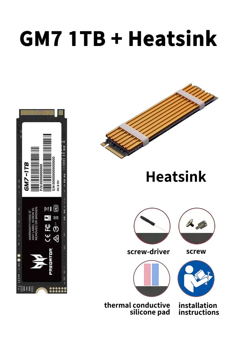 Predator 1TB 7200MB/s SSD PCIe NVMe Gen4 M.2 2280, Internal Solid State Drives, Compatible with PS5, Desktop computer, Laptop, Including Heatsink, Disassembly Tools and Installation Instructions - Image 2