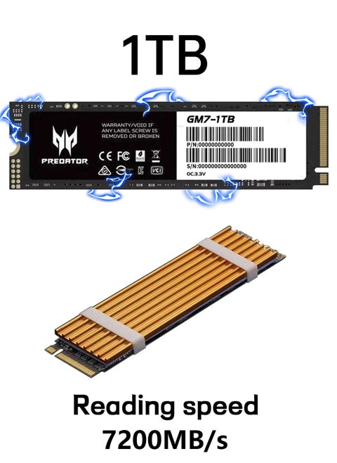 1 تيرابايت 7200 ميجابايت / ثانية SSD PCIe NVMe Gen4 M.2 2280 ، محركات أقراص صلبة داخلية ، متوافقة مع PS5 ، كمبيوتر مكتبي ، كمبيوتر محمول ، بما في ذلك غرفة التبريد وأدوات التفكيك وتعليمات التثبيت
