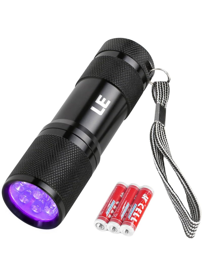 Lepro UV Flashlight, Black Light UV Torch, 9 LED 395nm UV Light, Blacklight Detector for Pet Urine, Stain, Bed Bugs, Scorpion and More, Ultraviolet Flashlight Mini, 3 AAA Batteries Included - Image 1