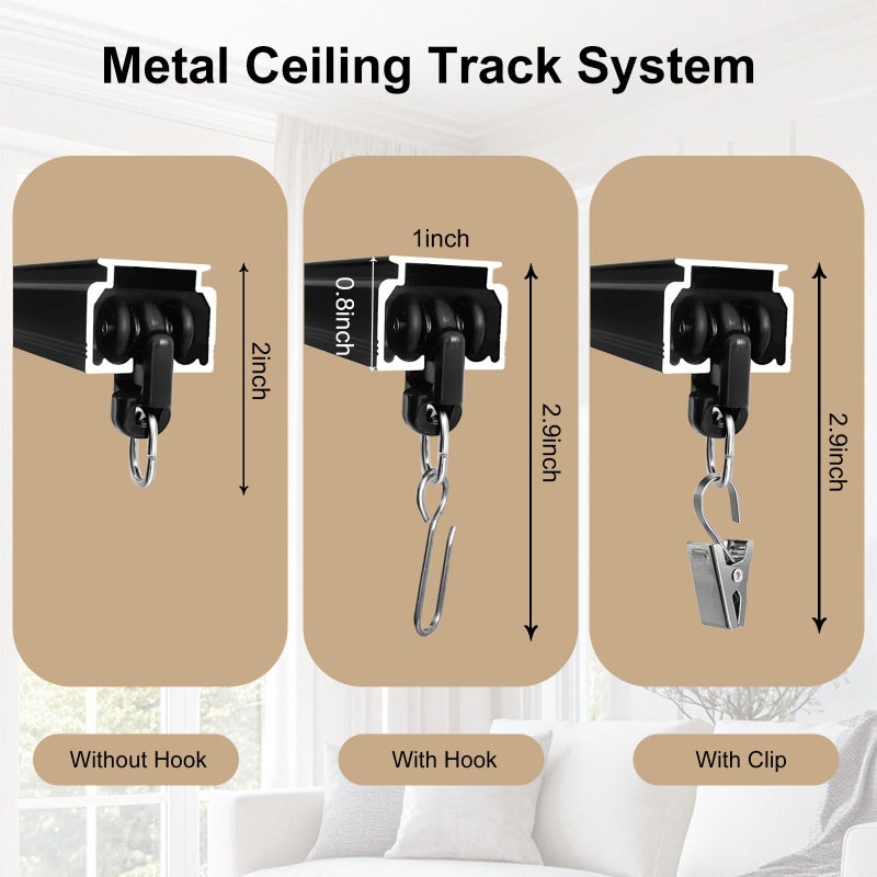MaKefeile Ceiling Curtain Track, Heavy Duty Curtain Tracks System for Room Divider, Wall Mount Sliding Curtain Rail with Clip and Hooks Set for Living Room, Bedroom, Shower, Outdoor, Black, 3ft-6ft - Image 2