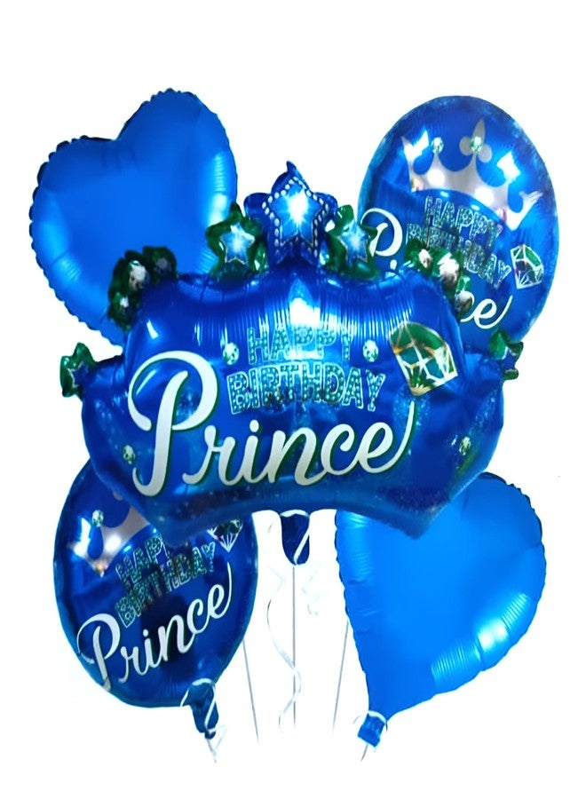 Fun Affairs Happy Birthday Prince Theme Foil Balloon Decoration for Boys, Kids Party Celebrations, 5 Pc, Blue - Image 1
