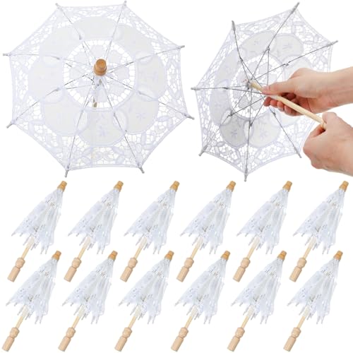 Sunnymove 12 Pcs Mini Lace Parasol Umbrella Wedding Table Centerpieces Decorations Decorative Umbrella for Bridal Tea Party Favor Small - Image 1