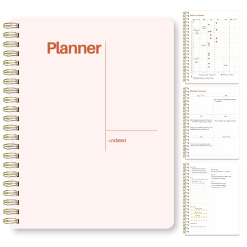 Pinkify It Undated Weekly Planner, 8.5" x 11", Dashboard Layout with Yearly Review, Monthly Calendars, & Weekly To Do List, Spiral Bound Organizer for Work, Study & Life (Blush White) - Image 1
