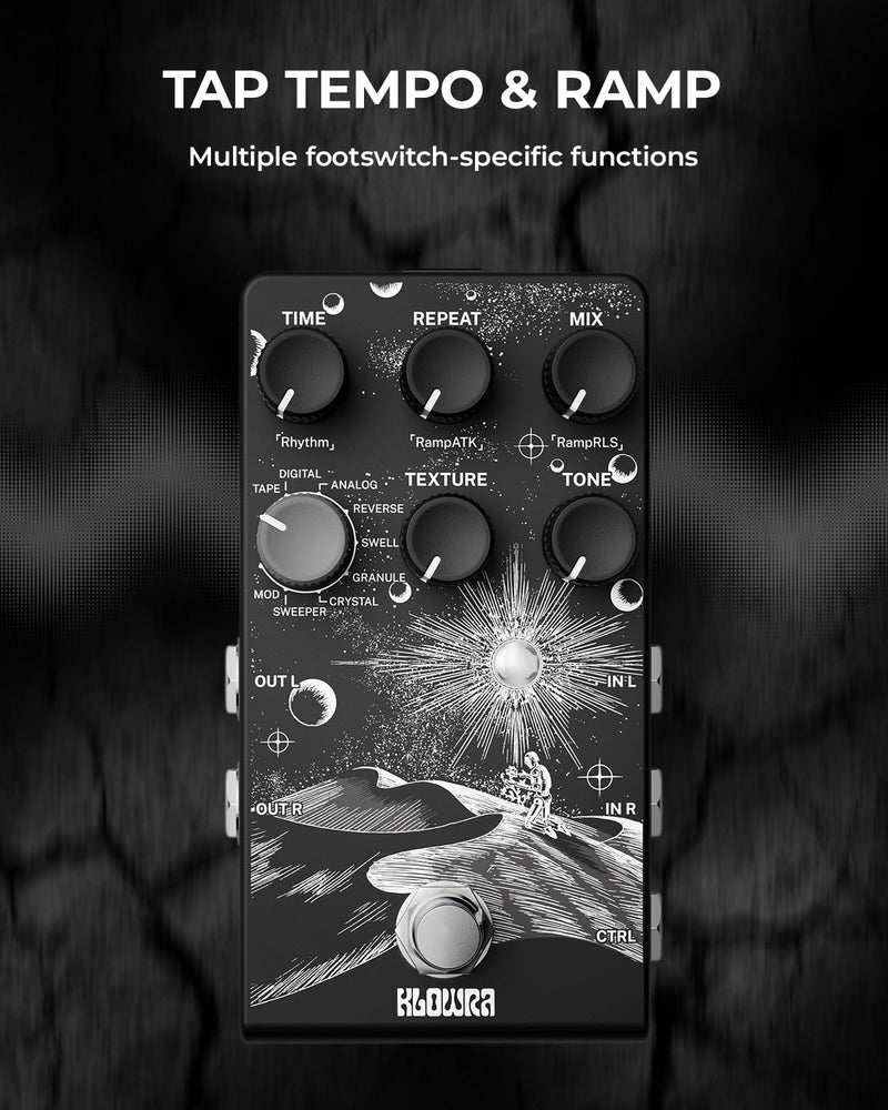 Klowra Everlast Delay Guitar Pedal for Electric Guitar - Ramp,9 Stereo Delay Types, Tap Tempo, True Bypass, Analog Dry Through, support Expression Pedal&TS/TRS footswitch - Image 3